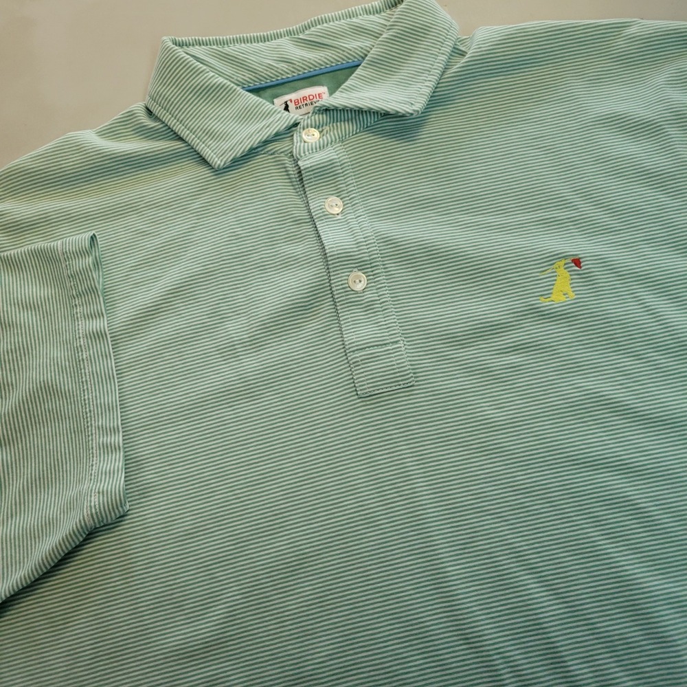 Birdie Retriever Mens Golf Polo Shirt Mint Green White Striped Size L Cotton Mix
